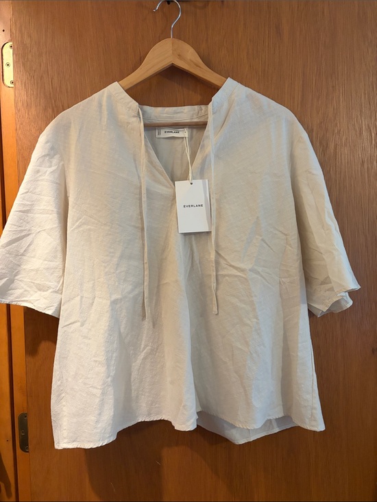 Everlane Tops - Everlane Cream Short-Sleeve Tie-Neck Blouse